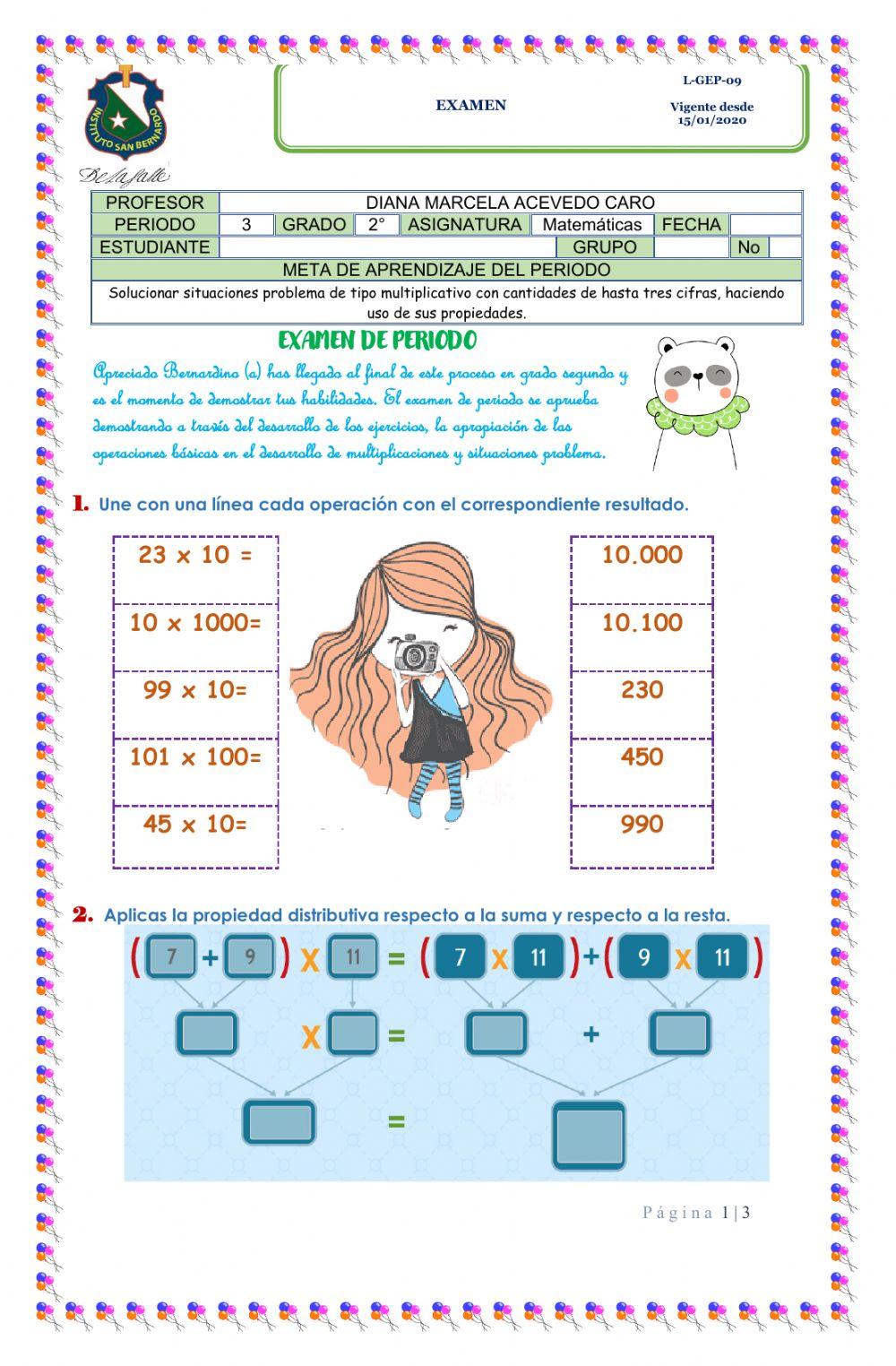 Examen final tercer periodo segundo