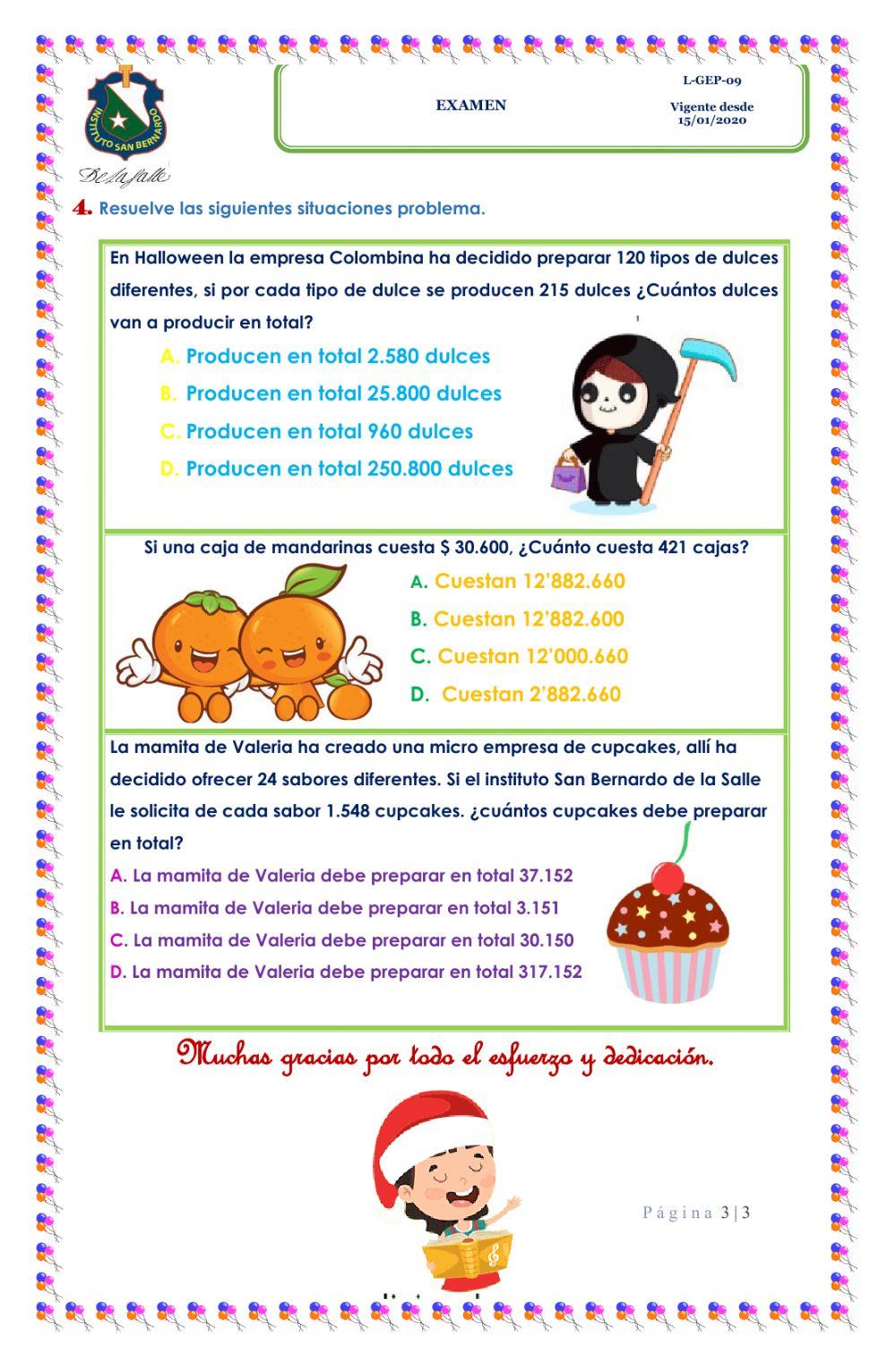 Examen final tercer periodo segundo