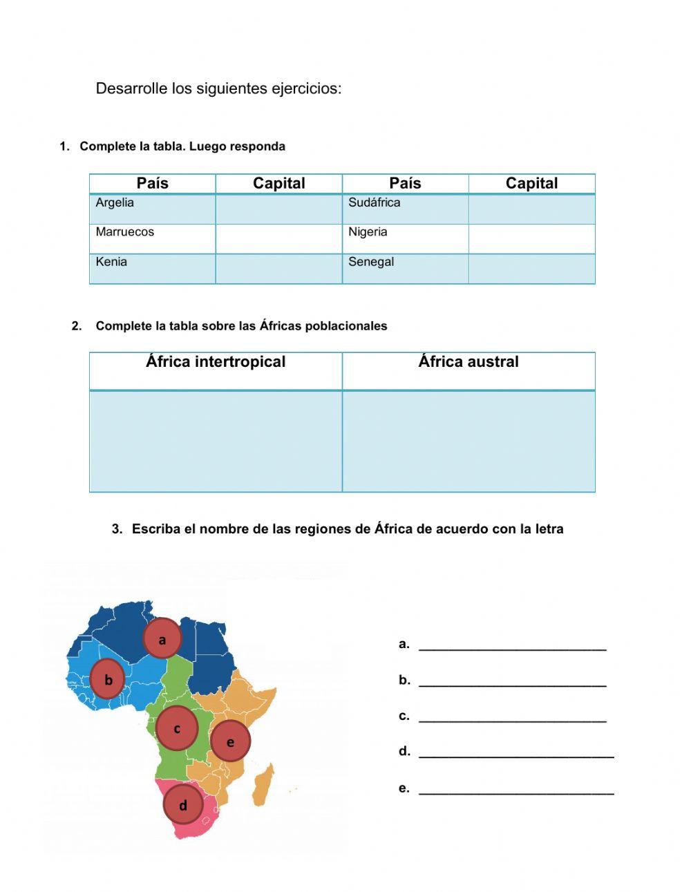 Ejercicios del continente Africano