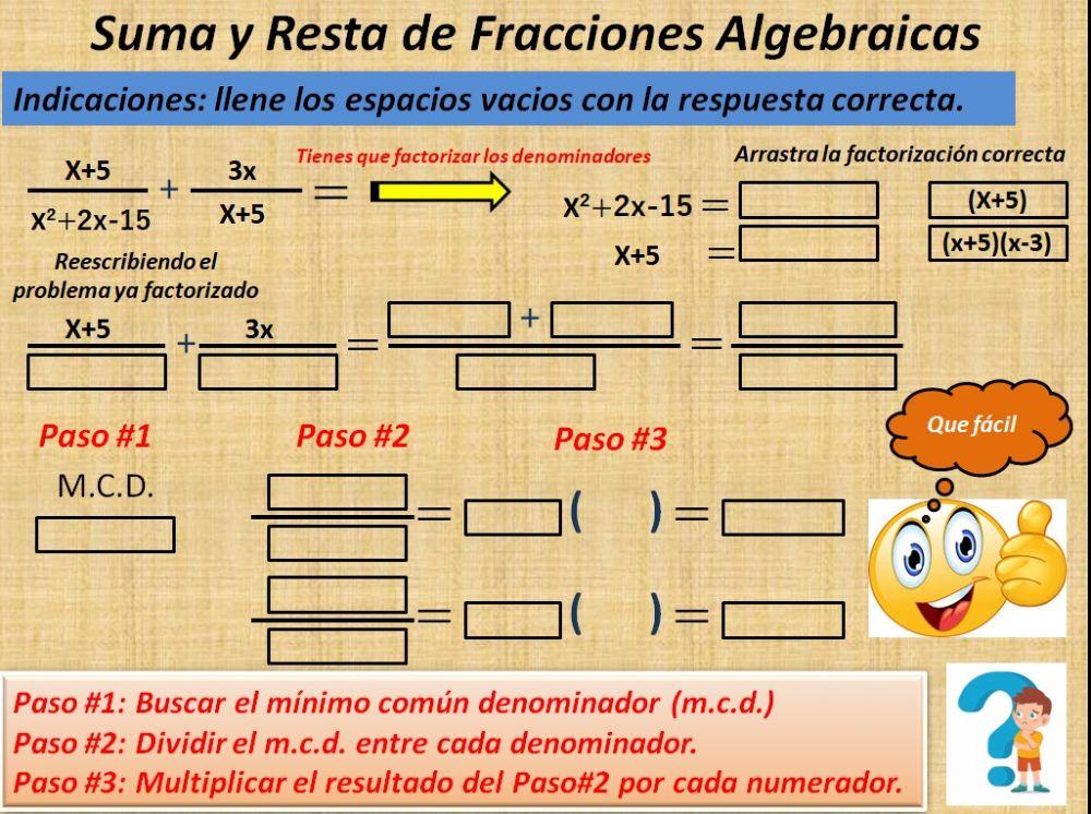 Suma de Fracciones Algebraicas factorizando