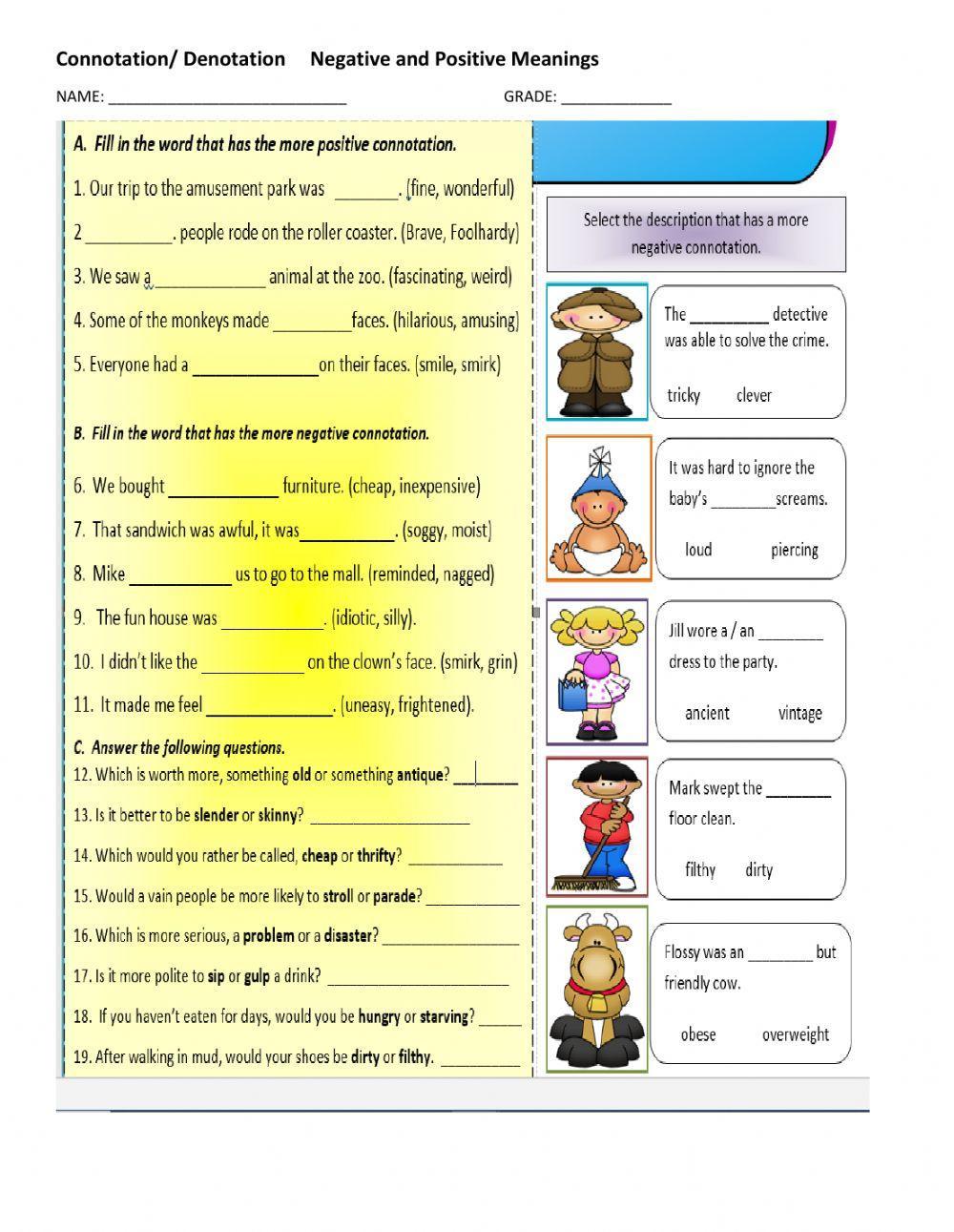 Connotations -denotations positive and negative meanings worksheet | Live Worksheets connotations-denotations-positive-and-negative-meanings-worksheet-live-worksheets