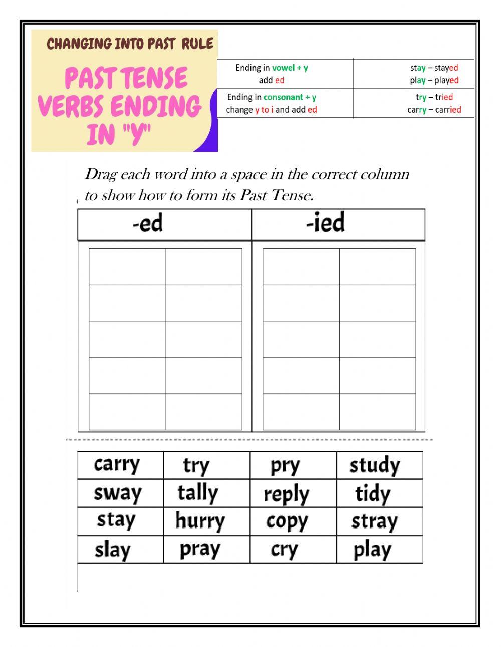 Past Tense Worksheet 2 (Y)
