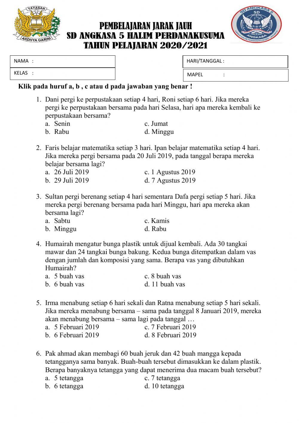 Latihan soal cerita mtk kpk fpb