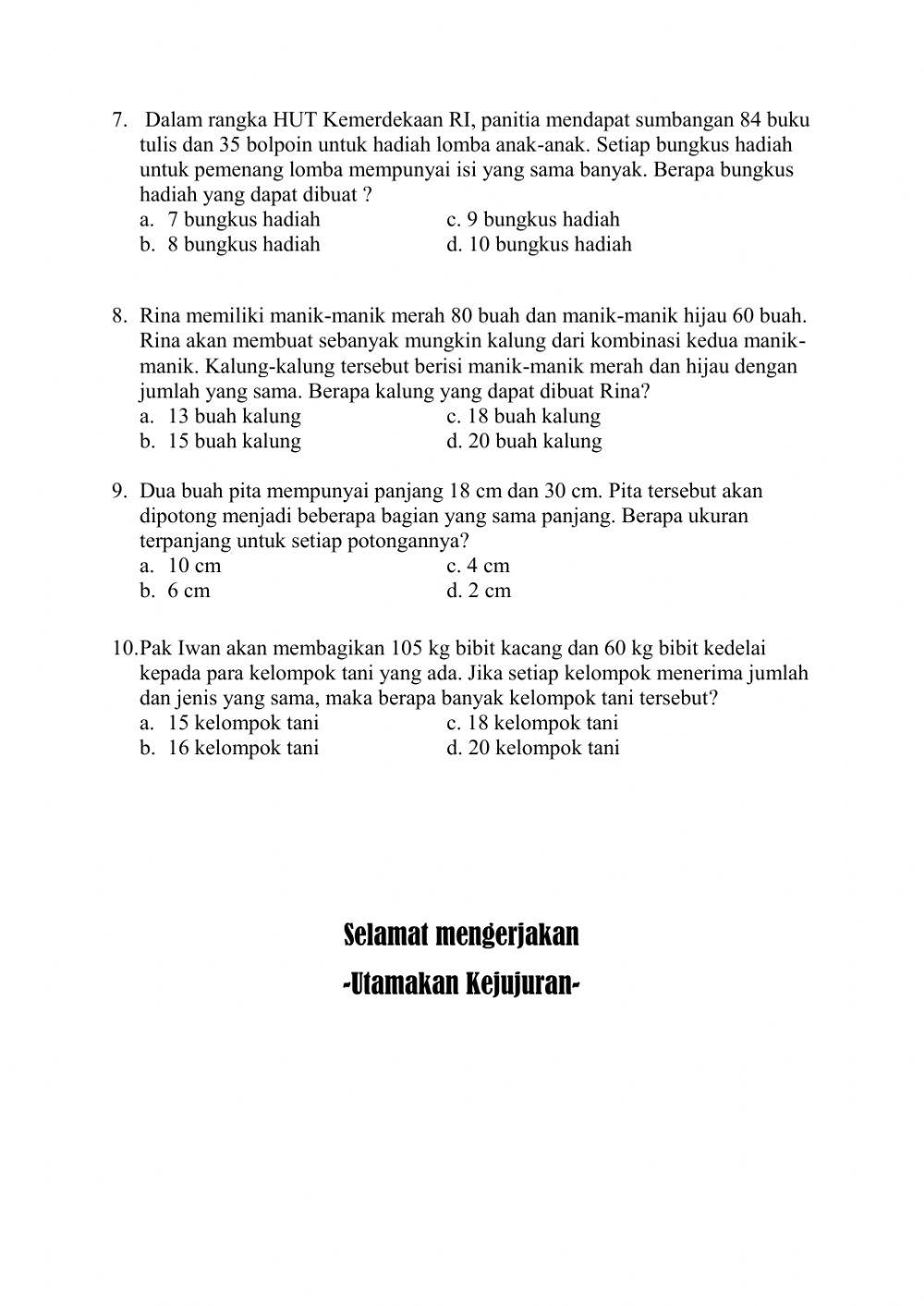 Latihan soal cerita mtk kpk fpb