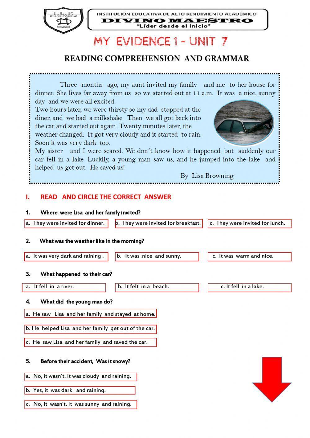 MY EVIDENCE : Reading and Grammar  - Unit7