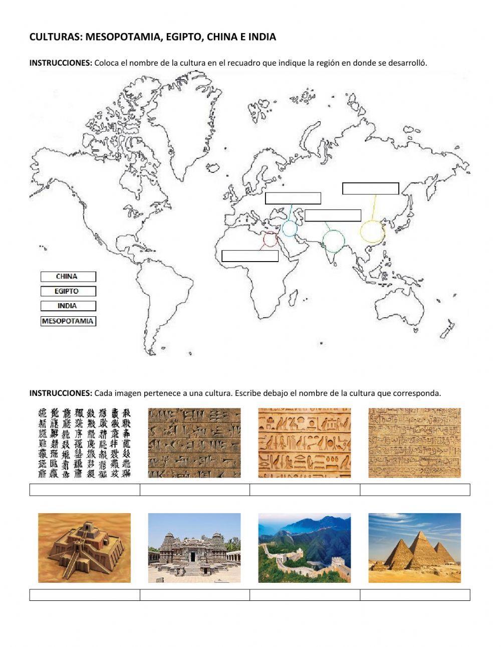 Culturas: Mesopotamia, Egipto, China e India