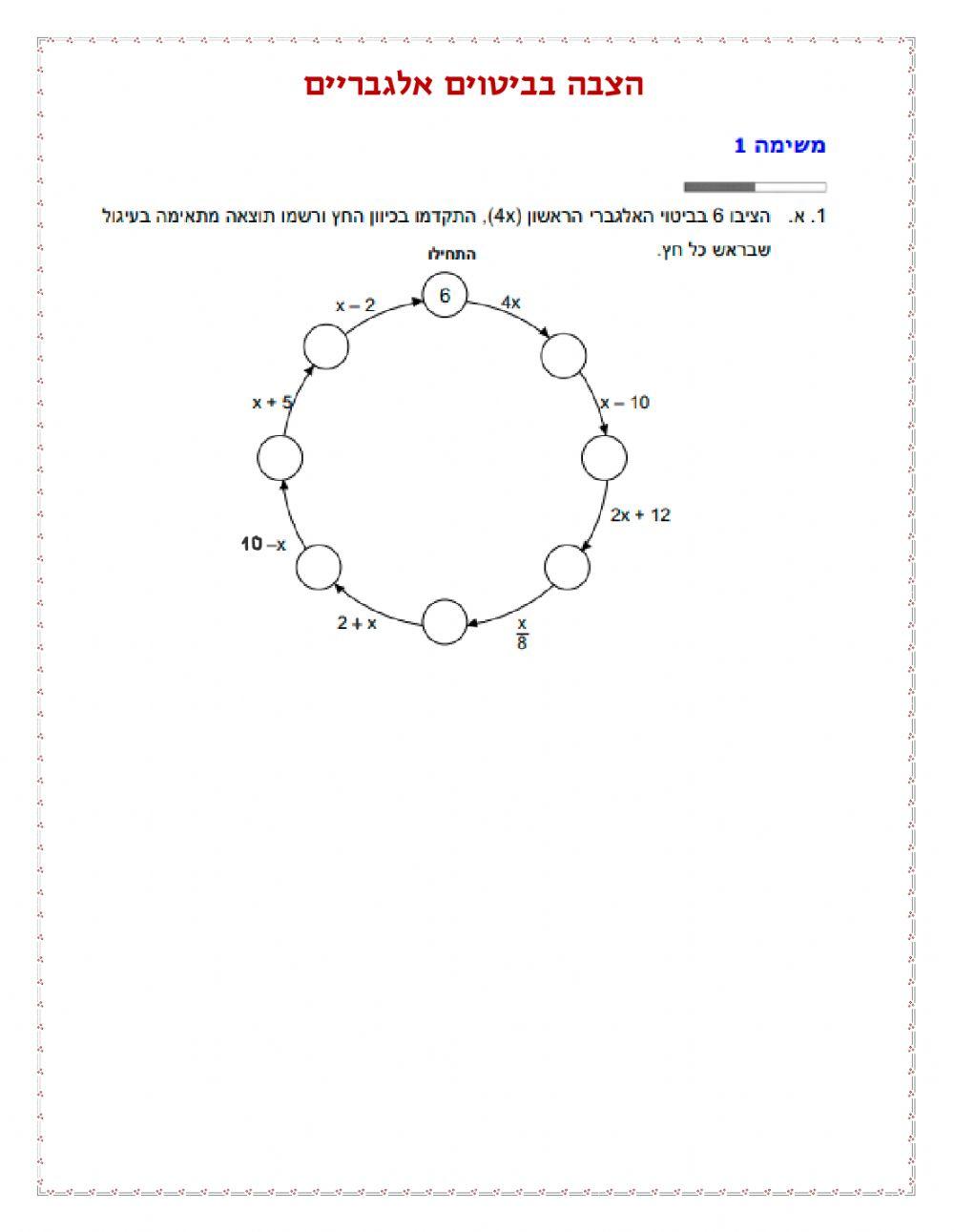 הצבה בביטוים אלגבריים הצבה בביטוים אלגבריים