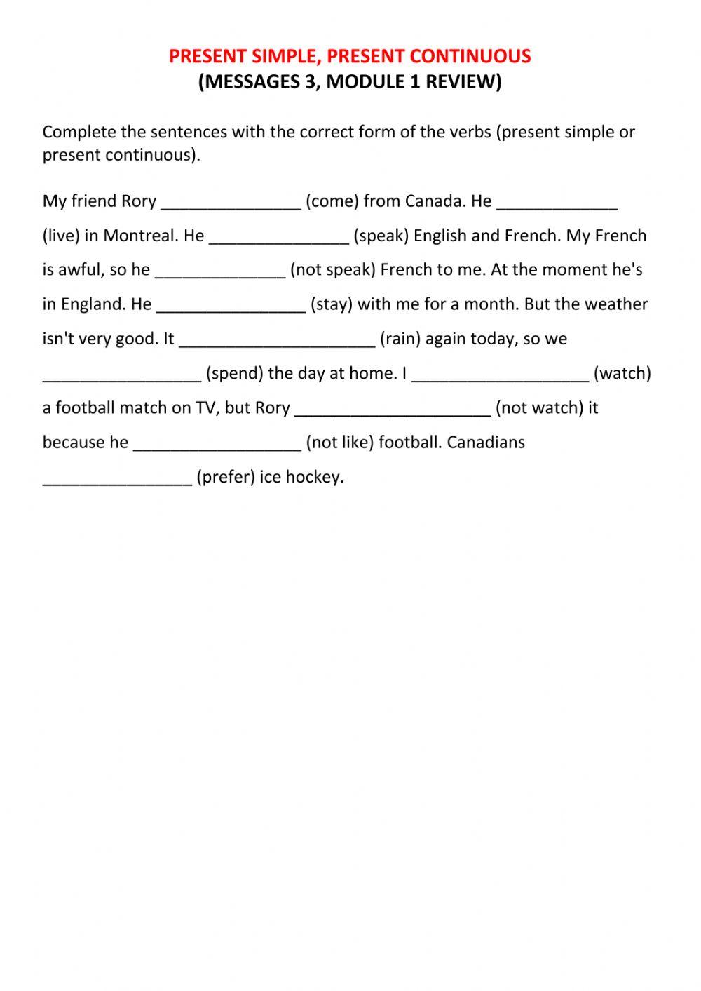 Present simple, present continuous (M3, Module 1)