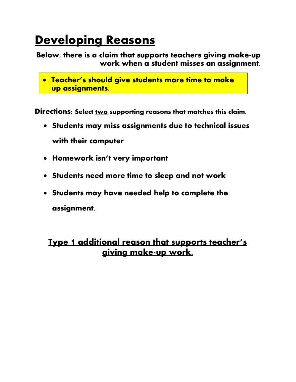 Developing Reasons to Support a Claim