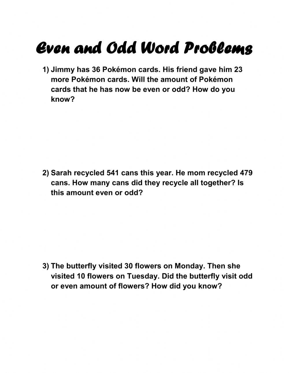 Even and Odd Word Problems