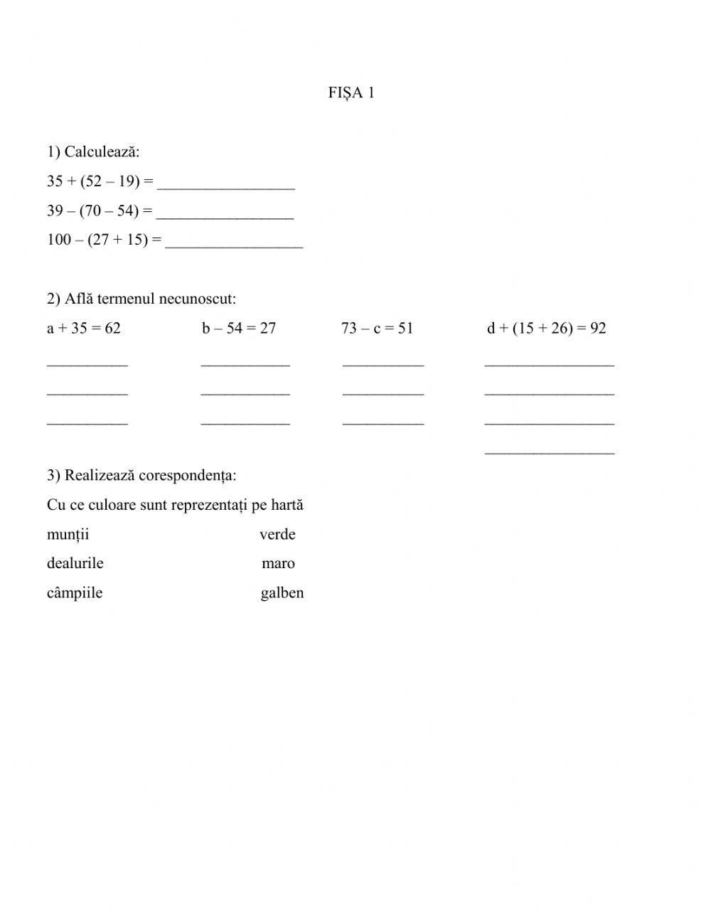 Adunări și scăderi , cu numere de la 0 la 100