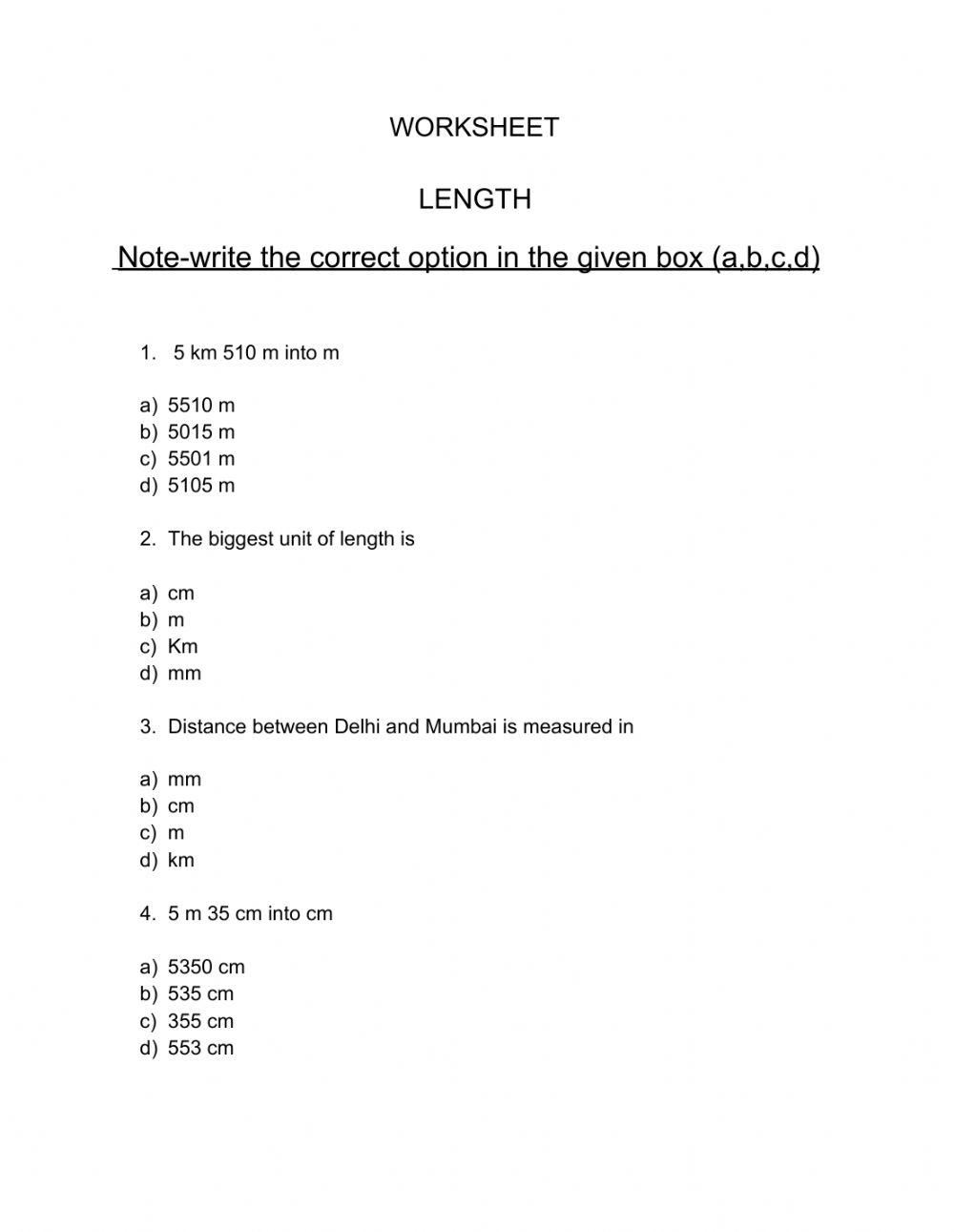 Length Worksheet