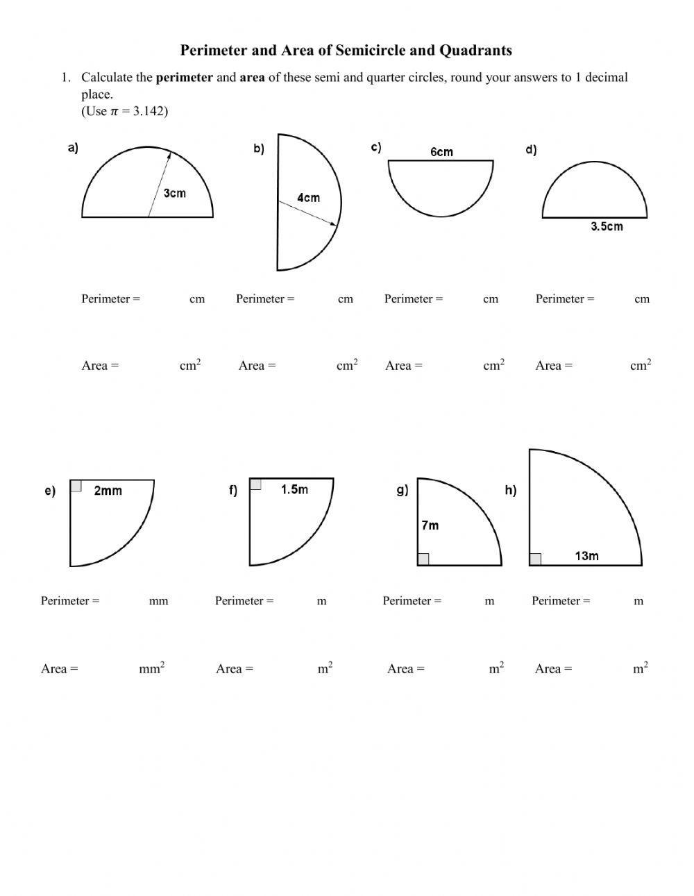 451175 Perimeter Area of Semi and Quadrant Circle 451175 Perimeter Area of Semi and Quadrant Circle