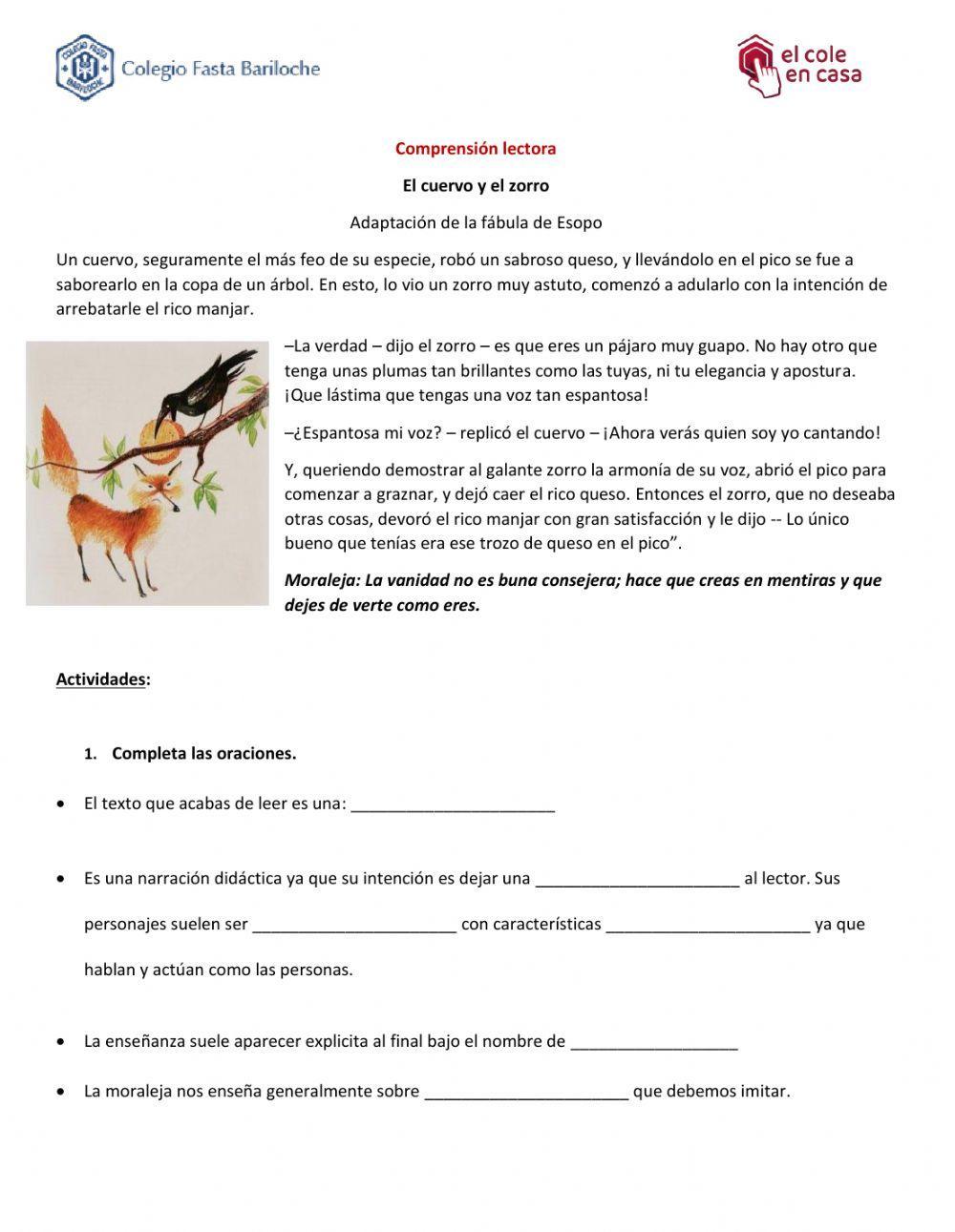 Comprensión lectora - El zorro y el cuervo