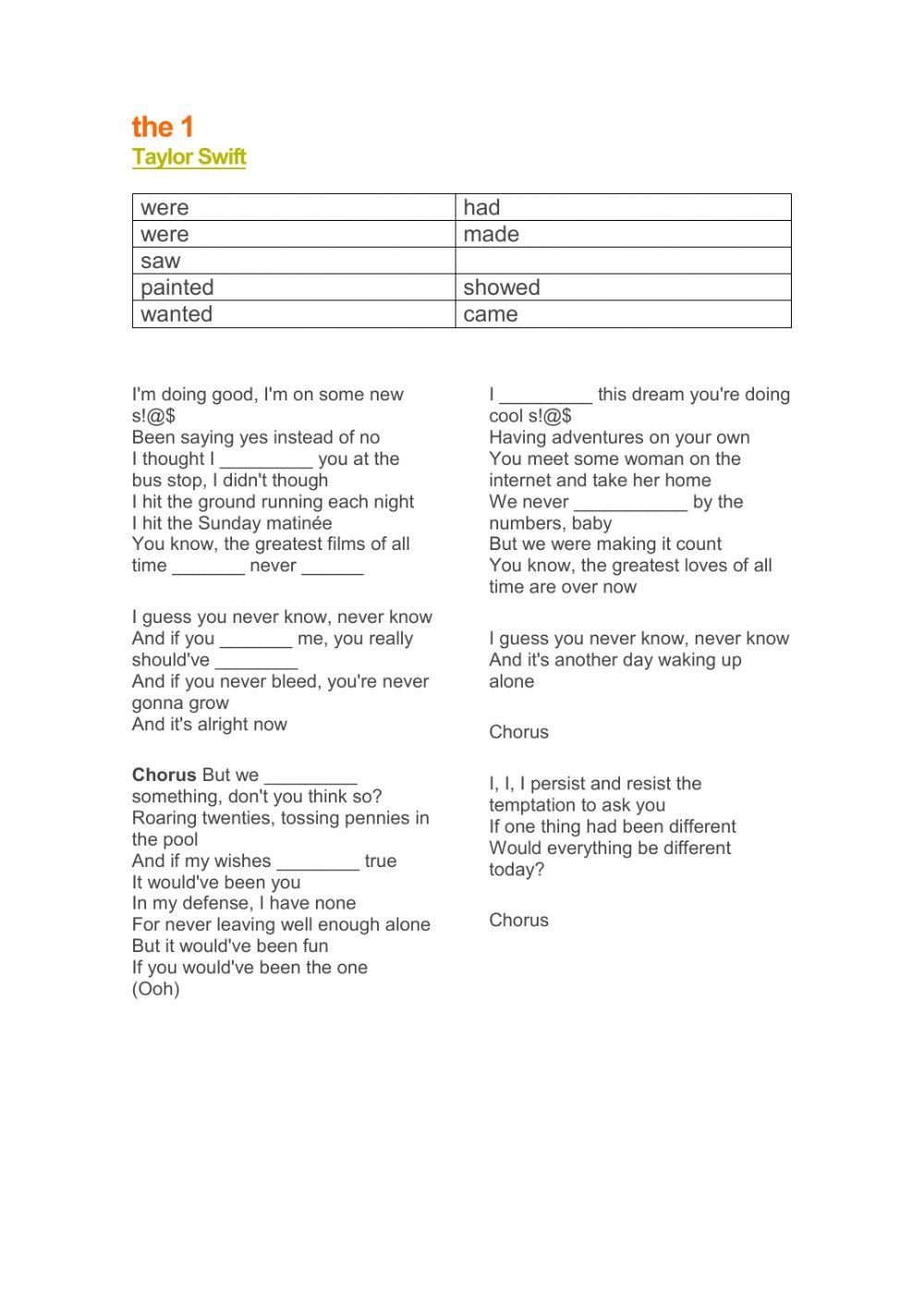 Past simple with song - Taylor Swift - The one