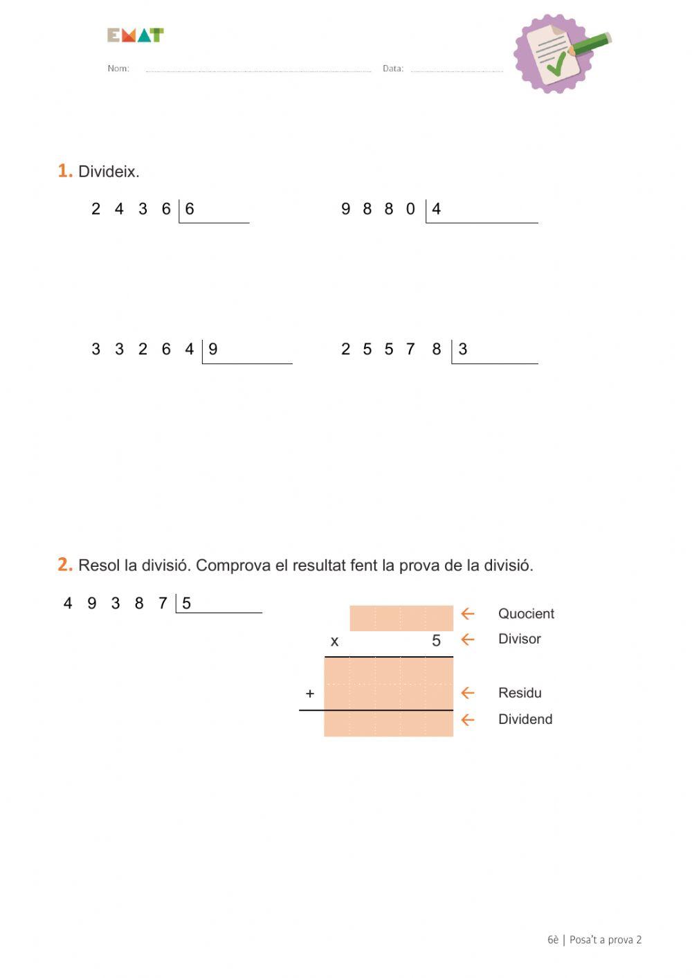 Posa't a prova 2 - 6è - 1-5