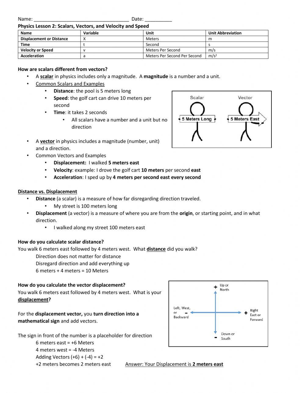 Scalar and Vector Review Worksheet