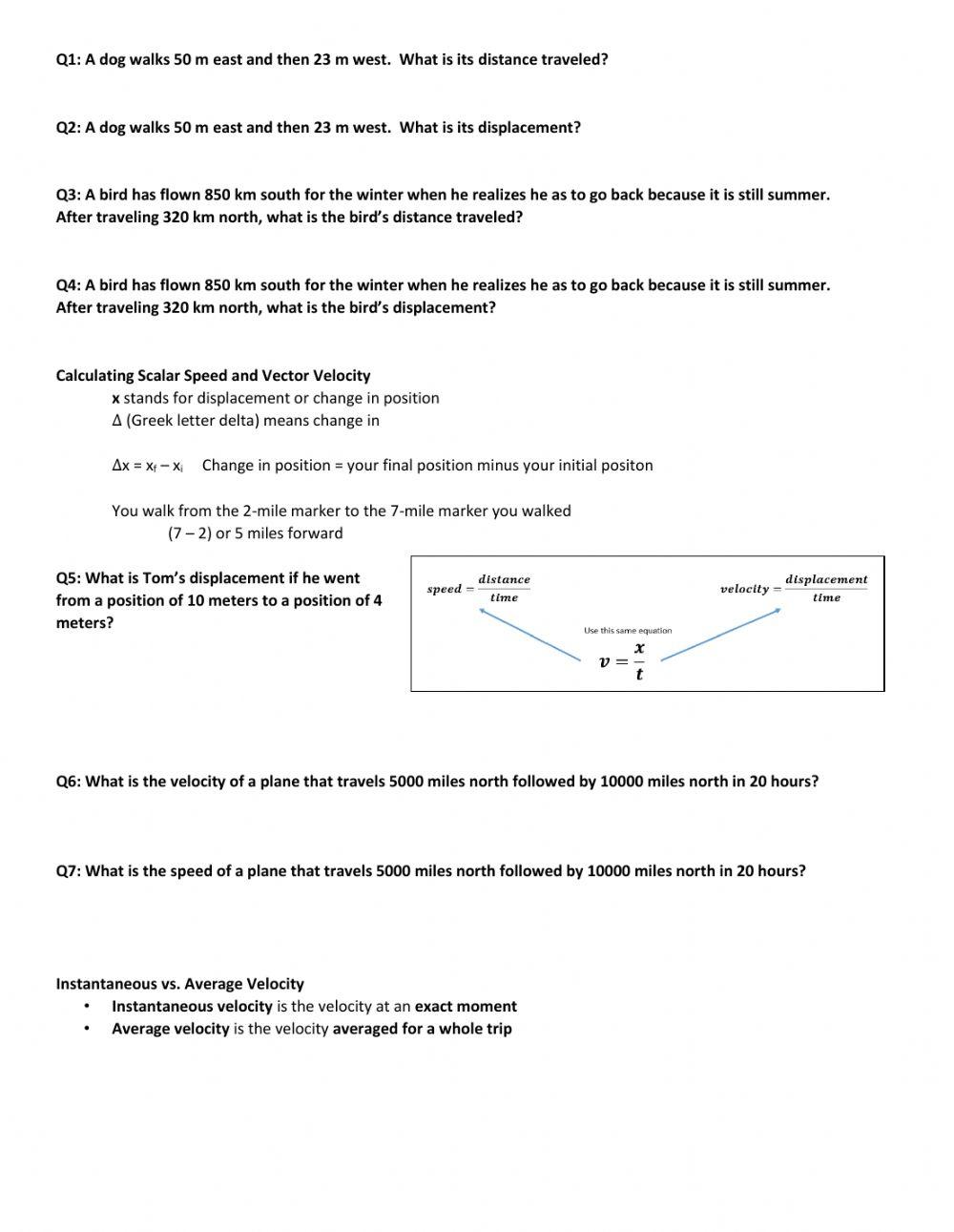 Scalar and Vector Review Worksheet