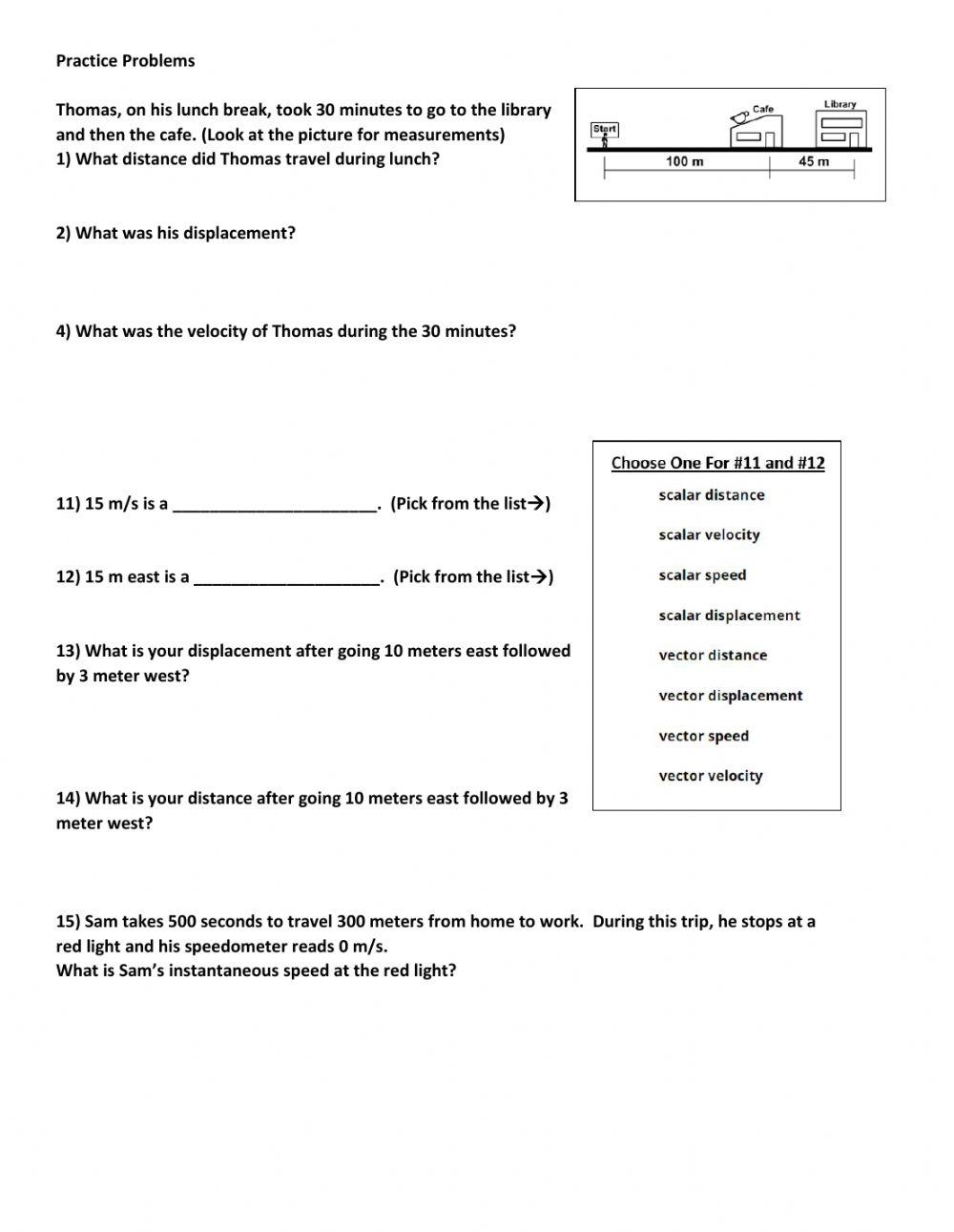 Scalar and Vector Review Worksheet