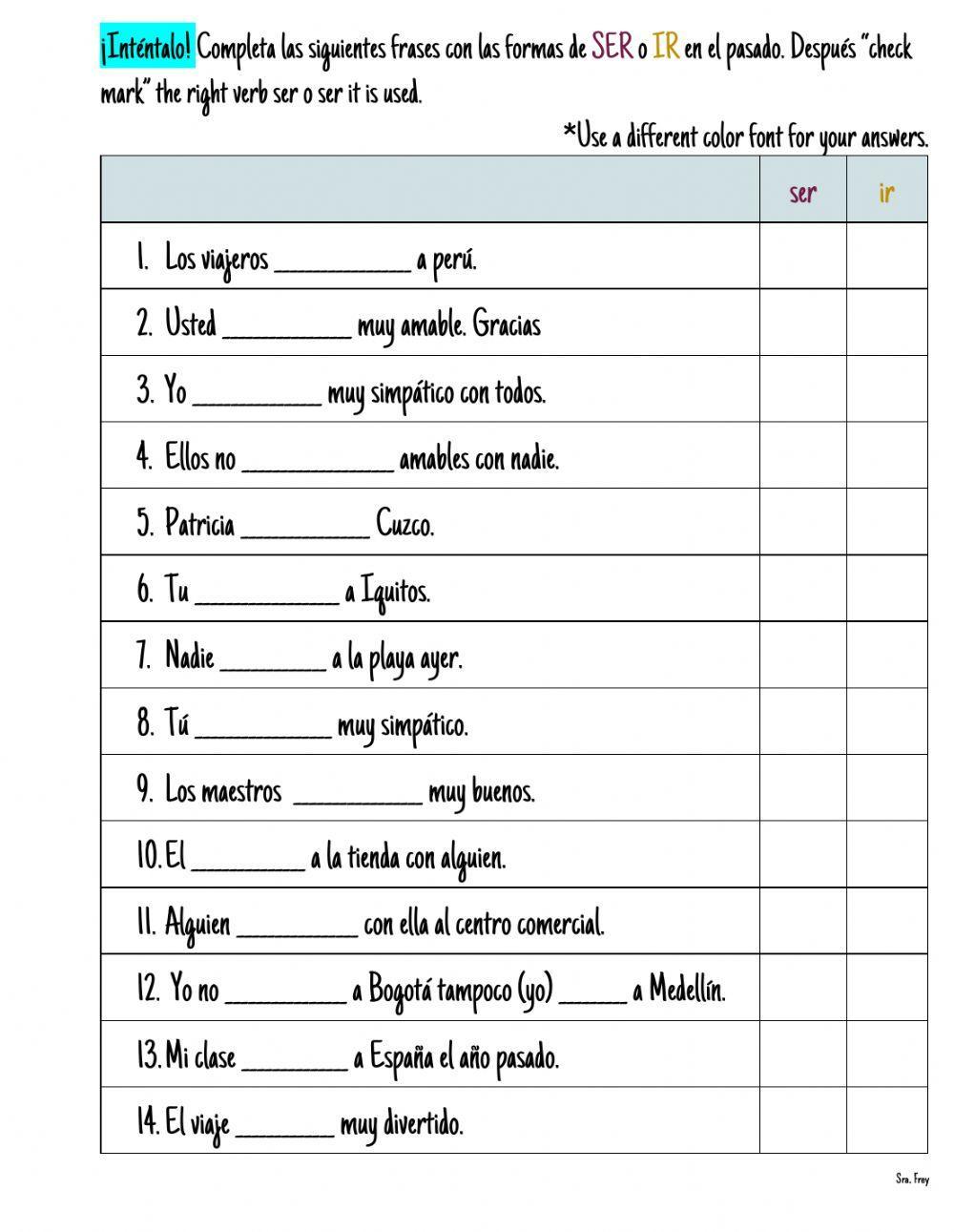 Spanish verb ir (to go)  & ser (to be) past tense