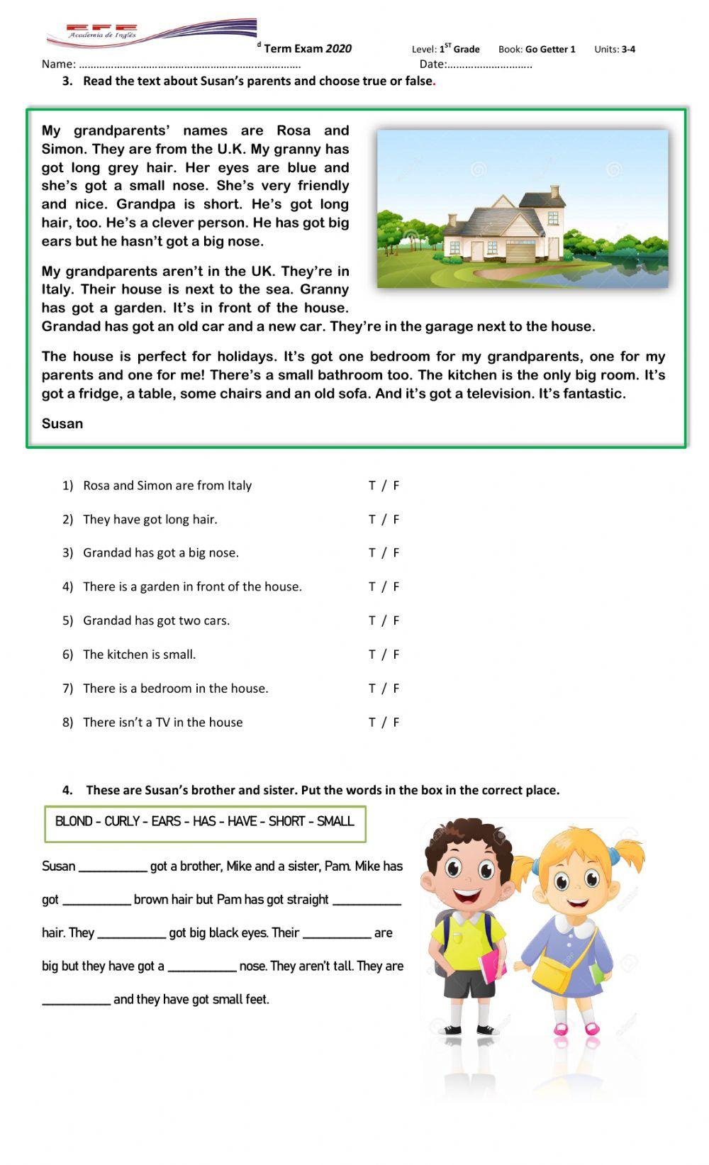 1st Grade Term Exam 3