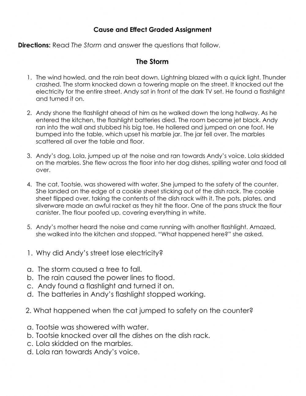 Cause and Effect Graded Assignment