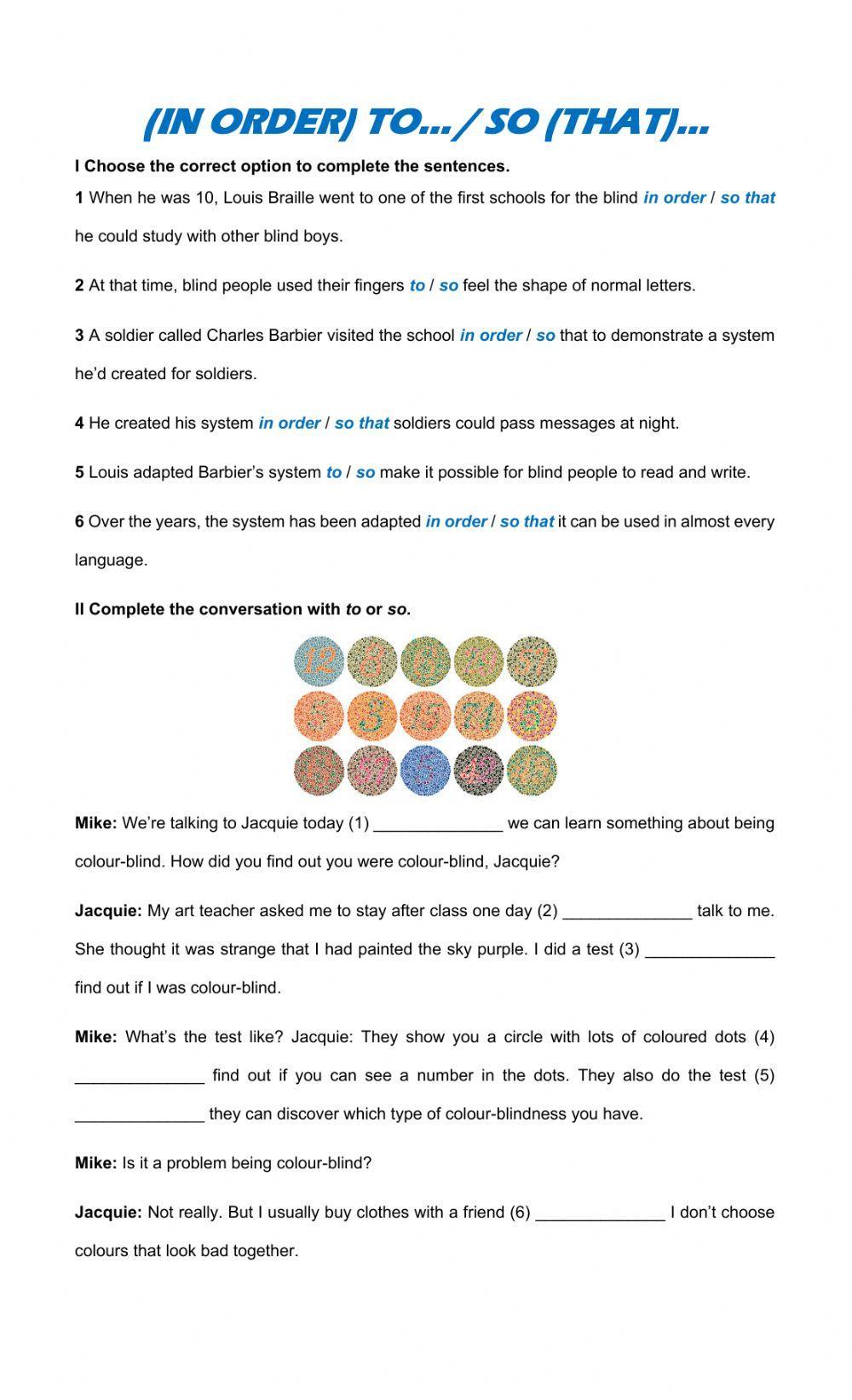 In order to - so that In order to - so that