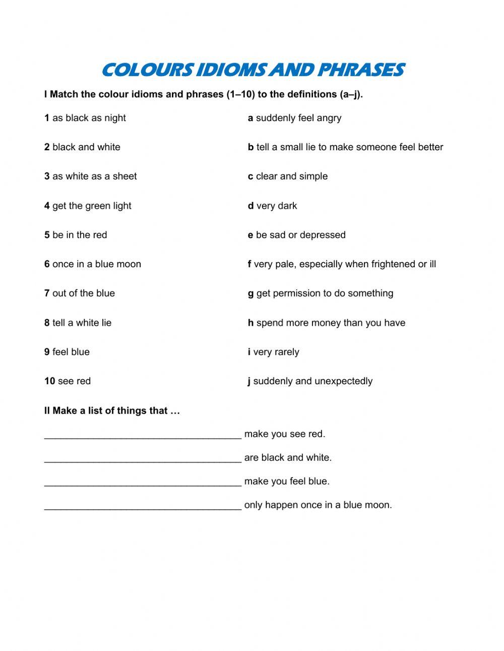 Colors idioms Colors idioms