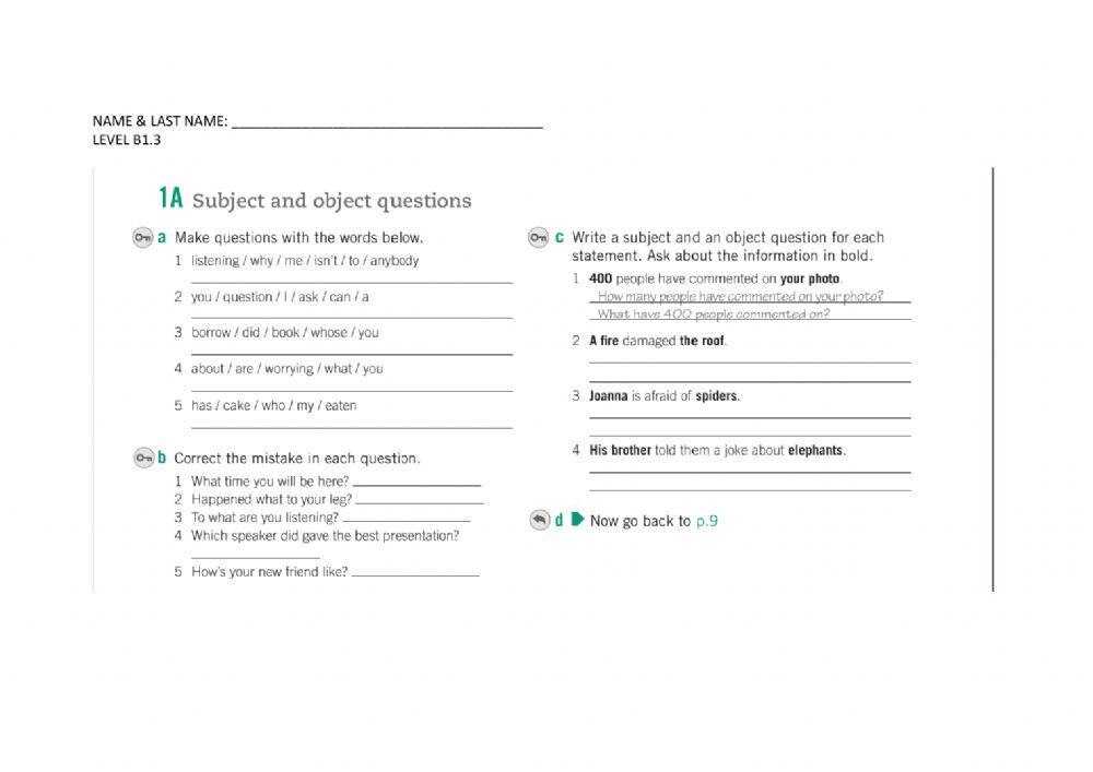 Subject and object questins
