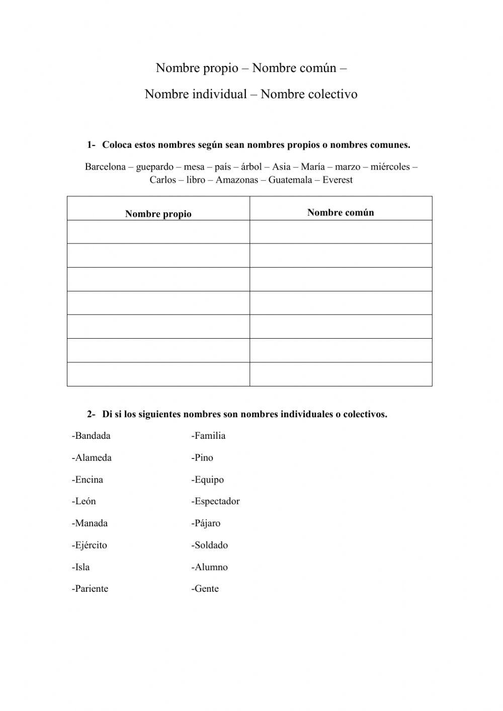 Nombres propios y comunes