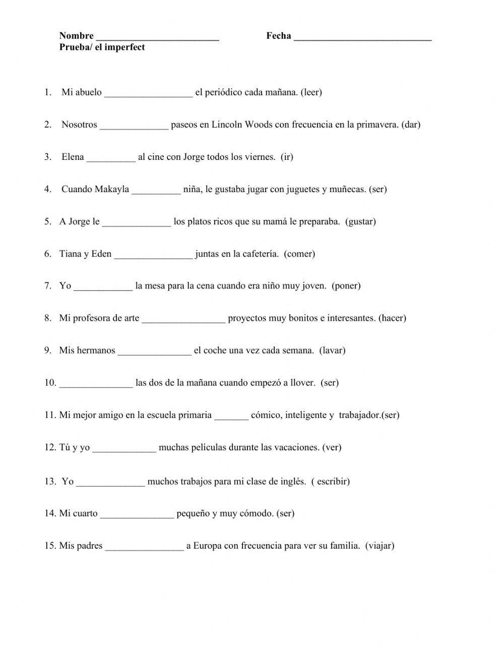 The Spanish Imperfect worksheet | Live Worksheets