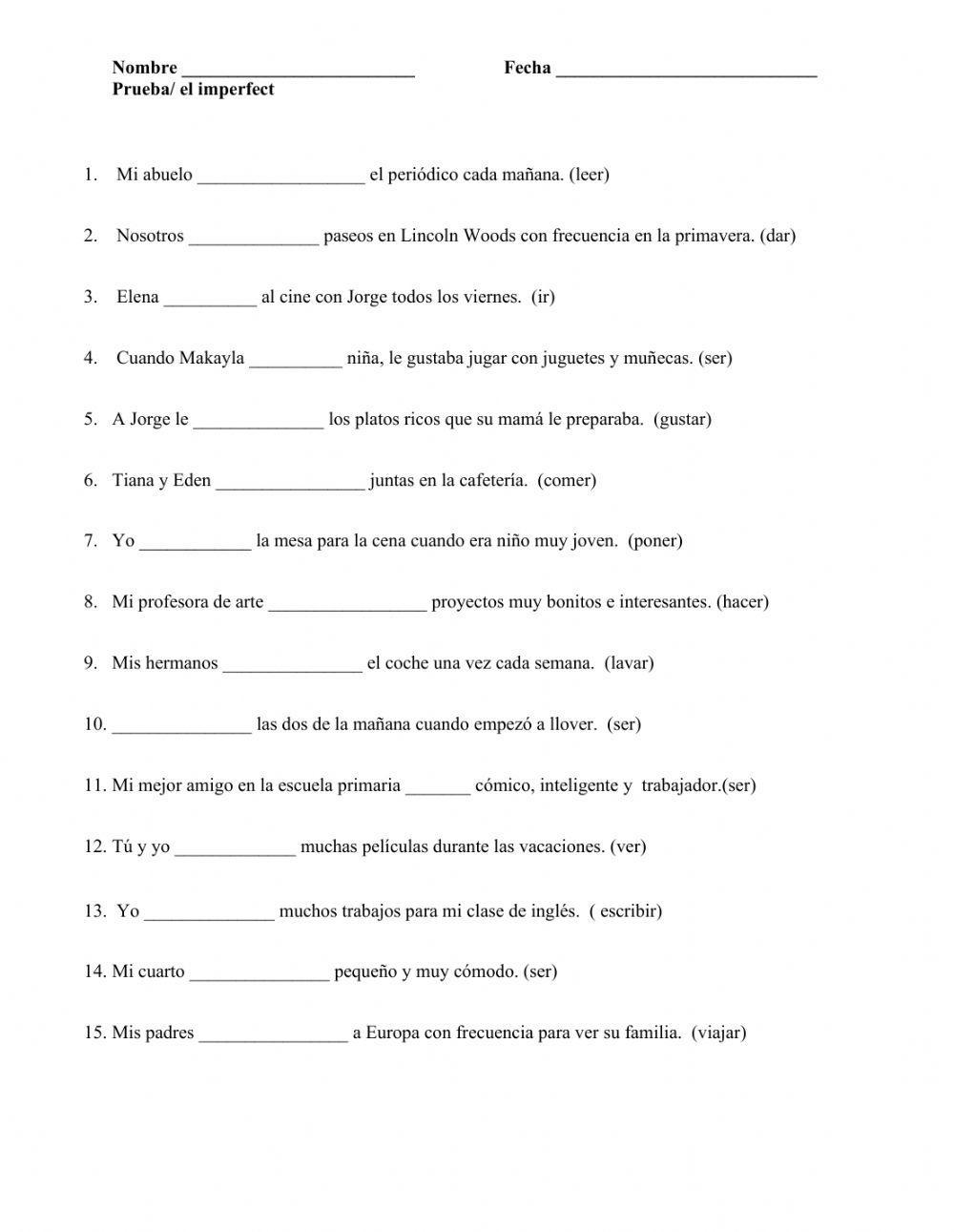 The Spanish Imperfect worksheet | Live Worksheets The Spanish Imperfect worksheet | Live Worksheets