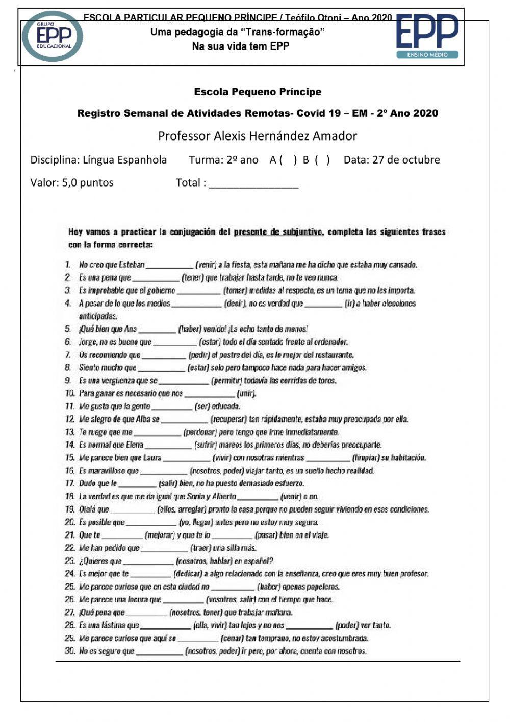 Ejercicio de presente de subjuntivo.