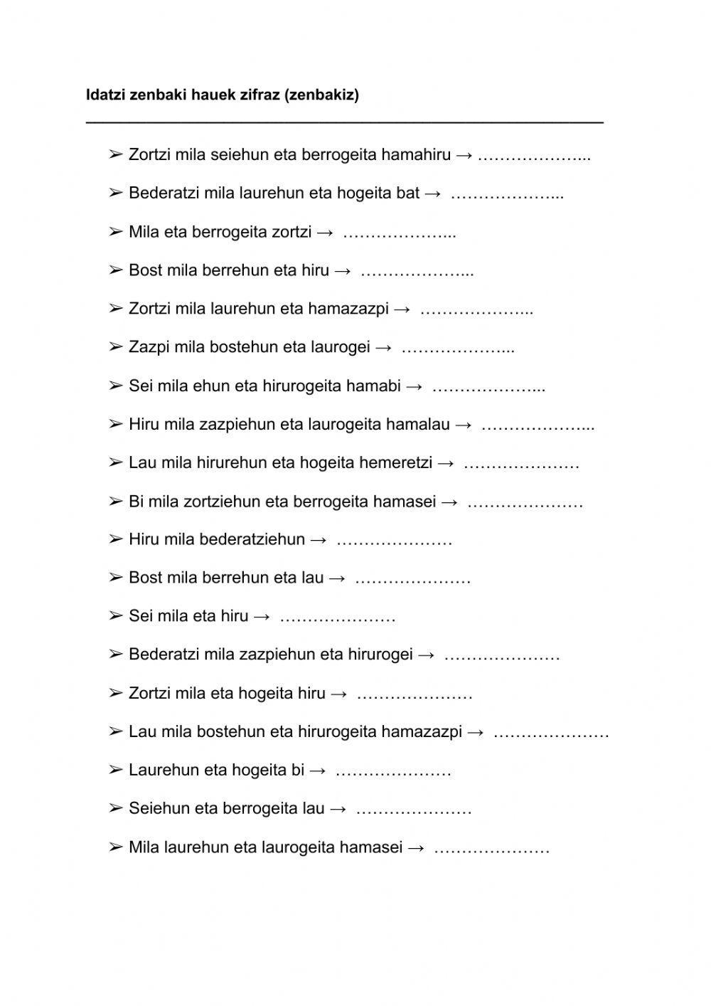 Irakurri eta idatzi zenbakiak zifraz