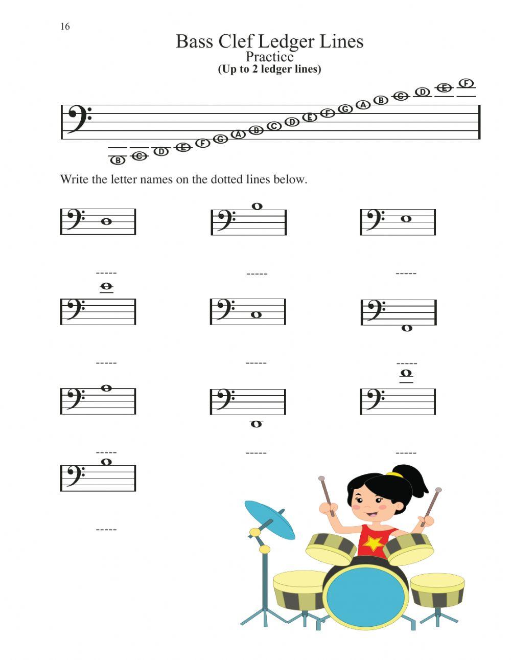 Bass Clef Ledger Lines 16 worksheet Live Worksheets
