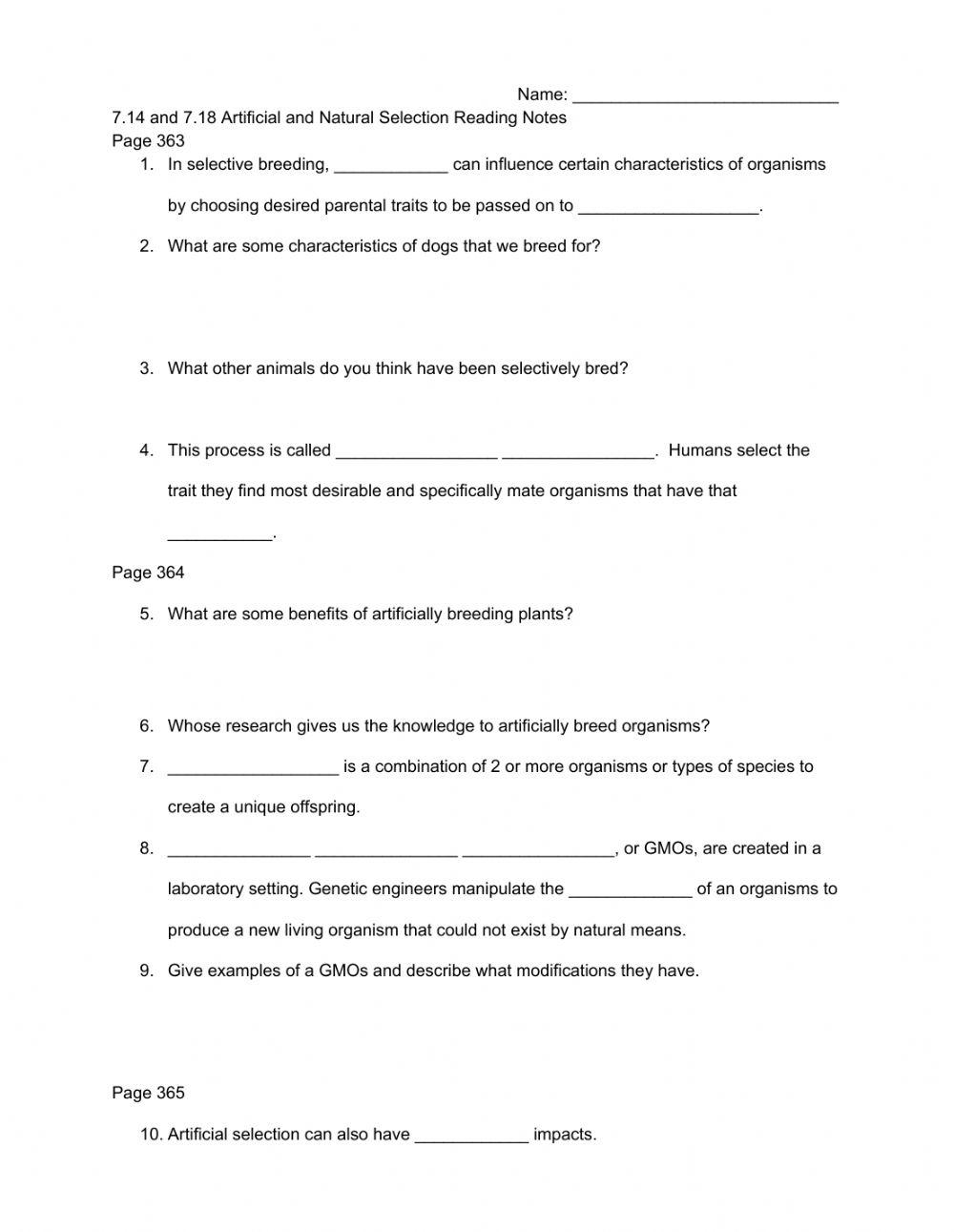 Selection Reading Notes