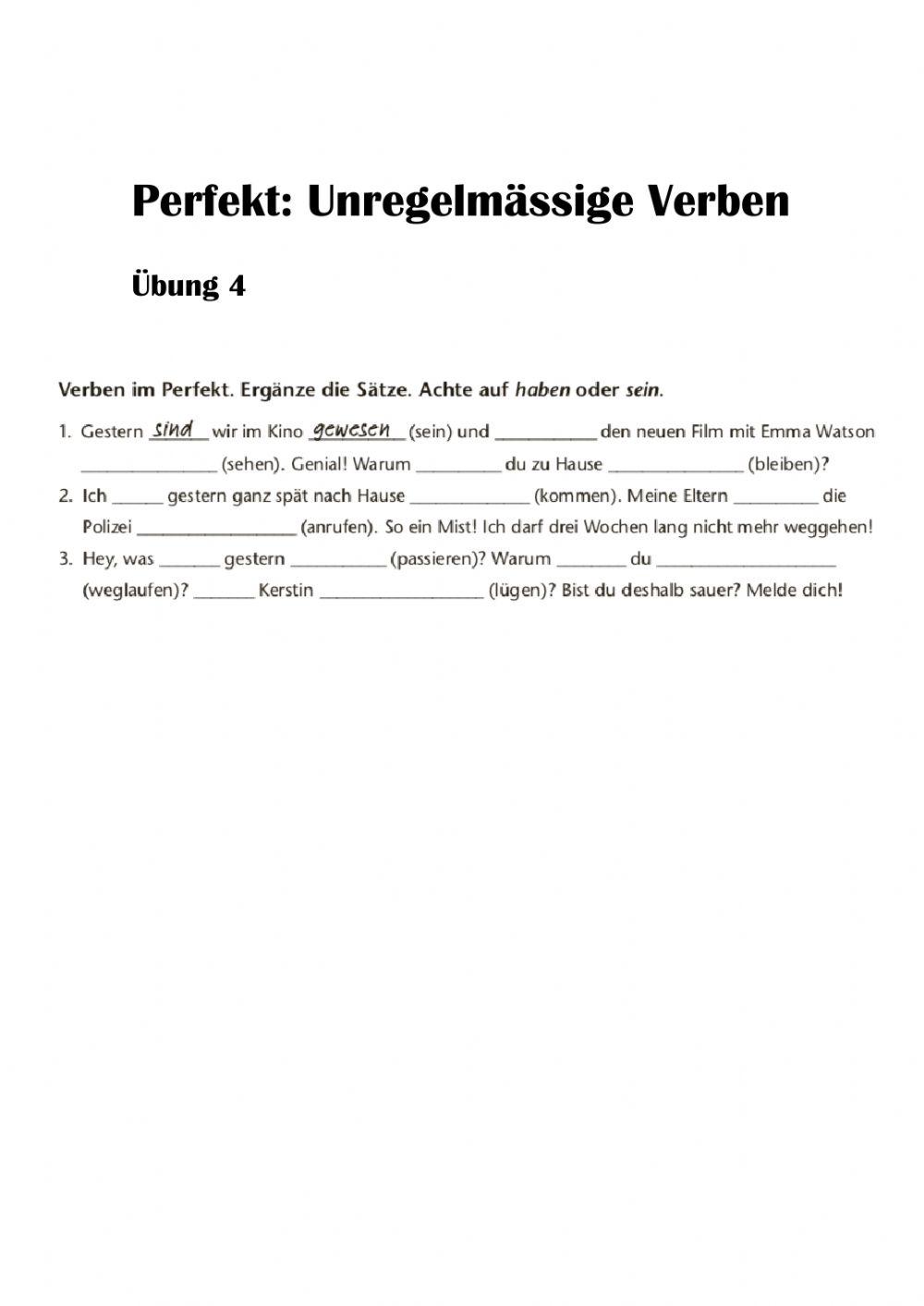 Perfekt unregelmässige Verben