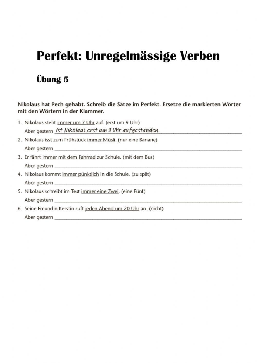 Perfekt unregelmässige Verben