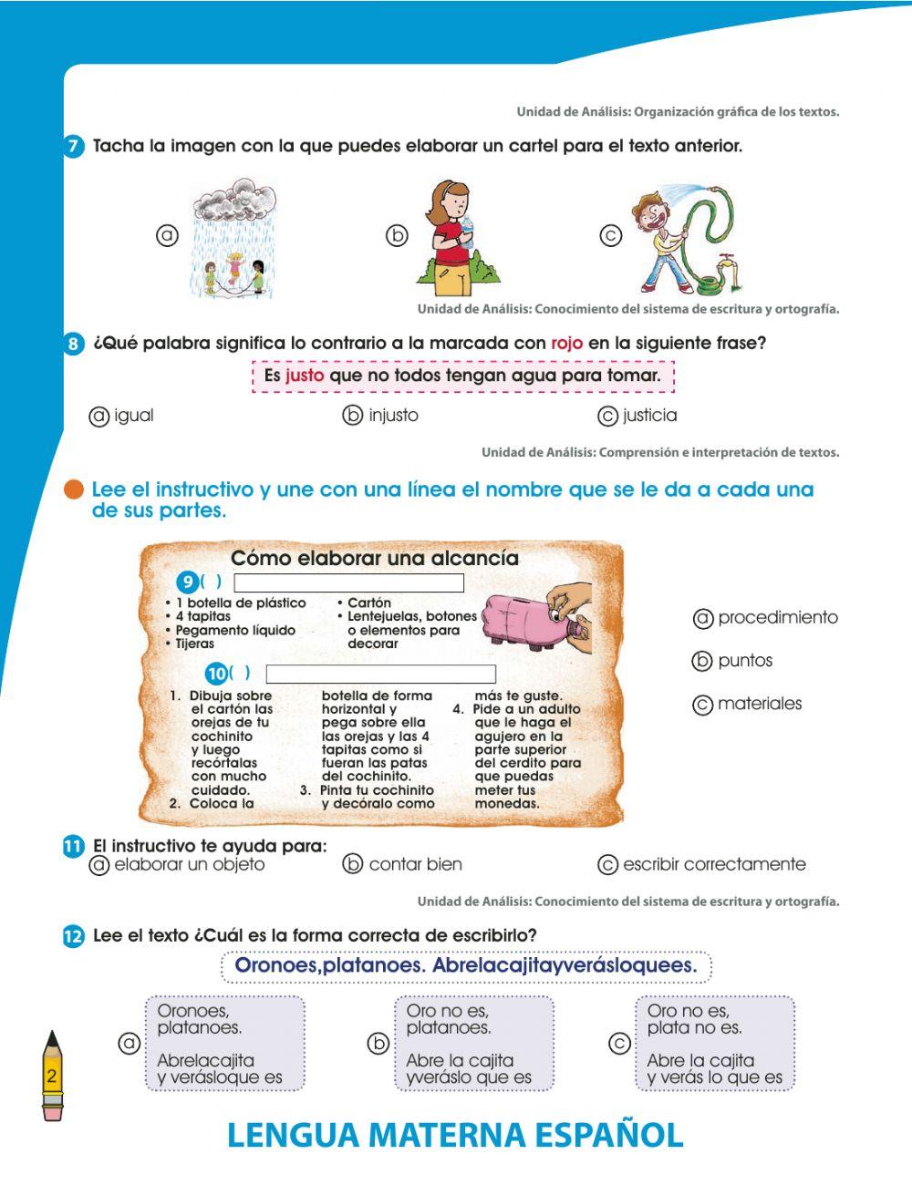 Evaluación 1° trimestral de español