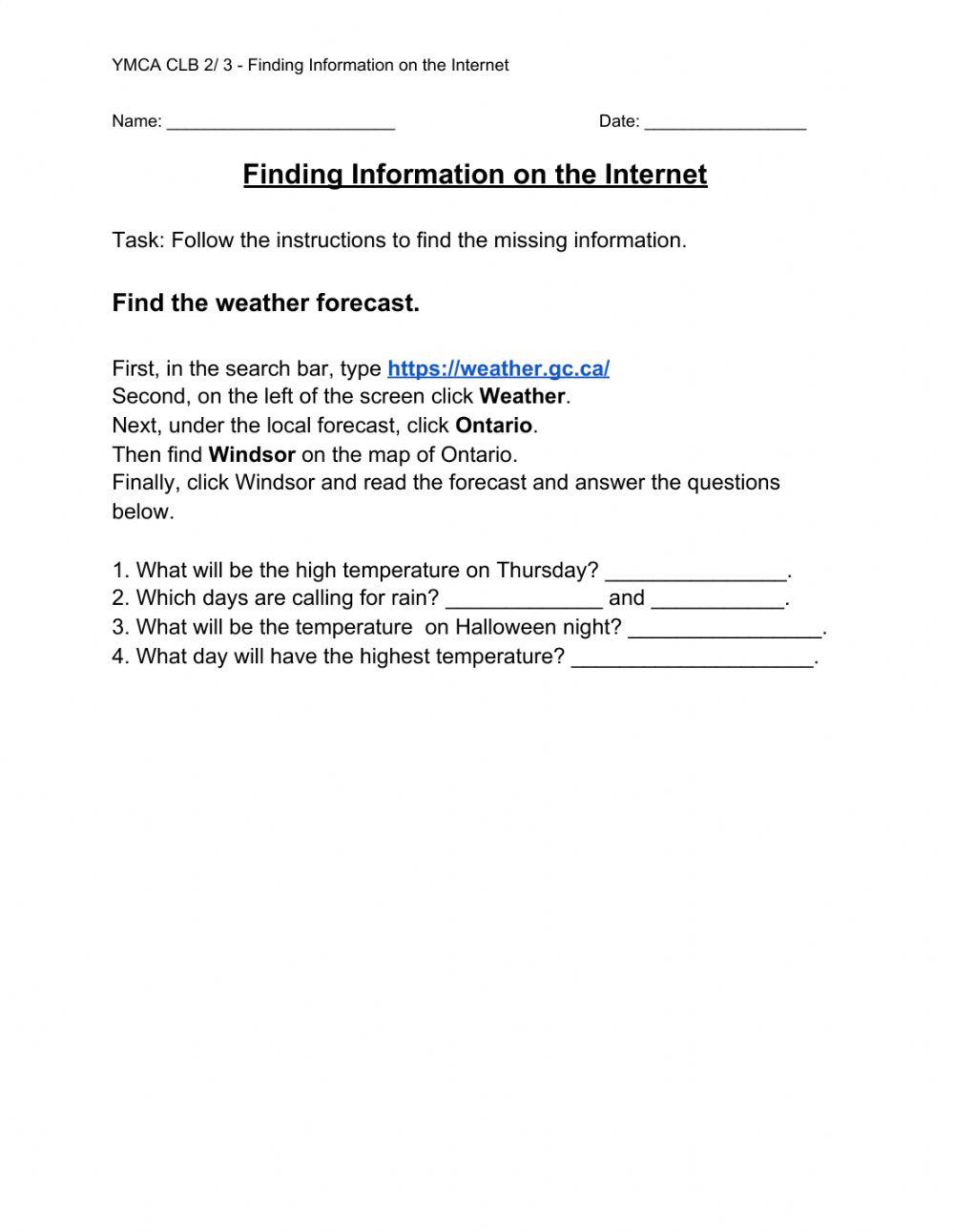 Using the internet- Find the forecast