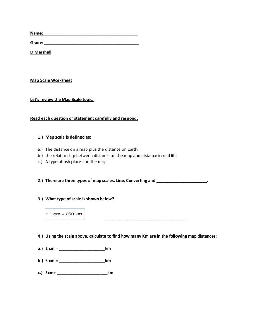 Map Scale Worksheet