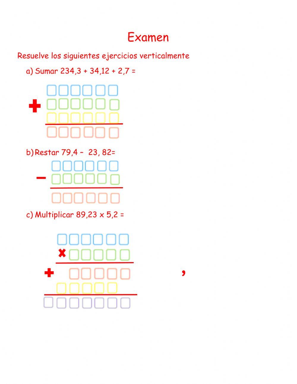 Suma, resta y multiplicación de decimales