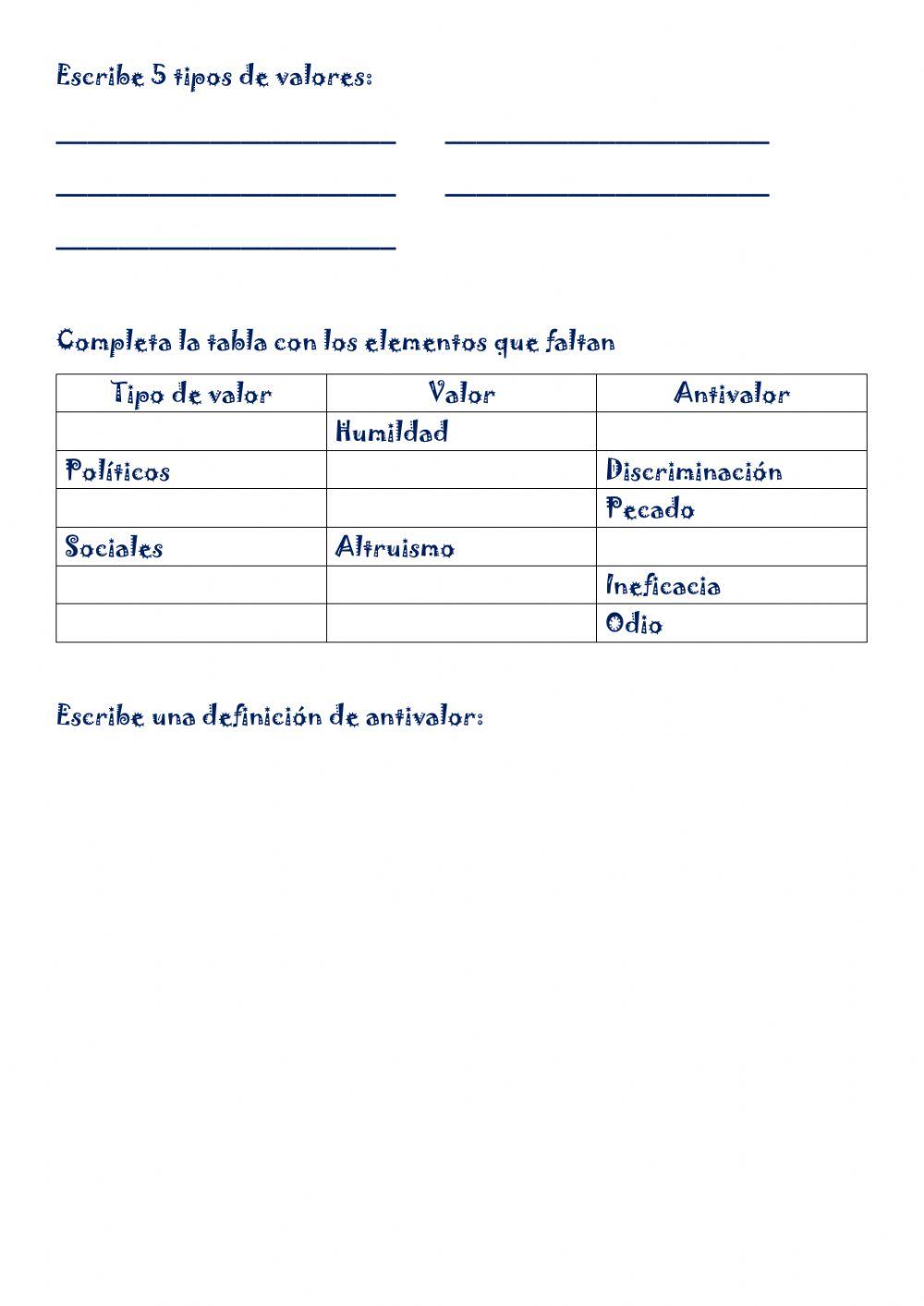 Valores y Antivalores