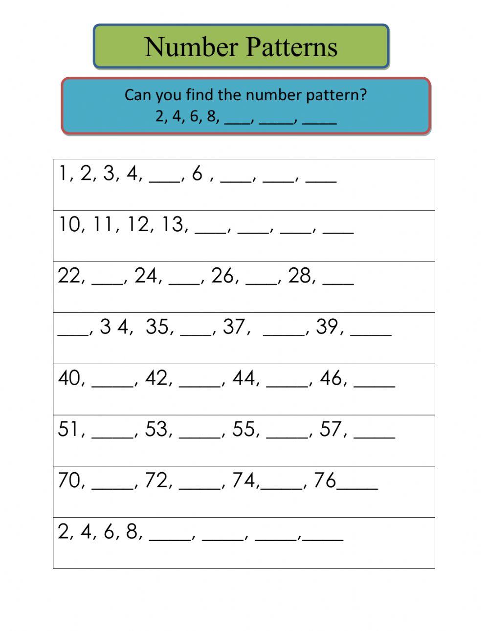 Number pattern online worksheet Live Worksheets