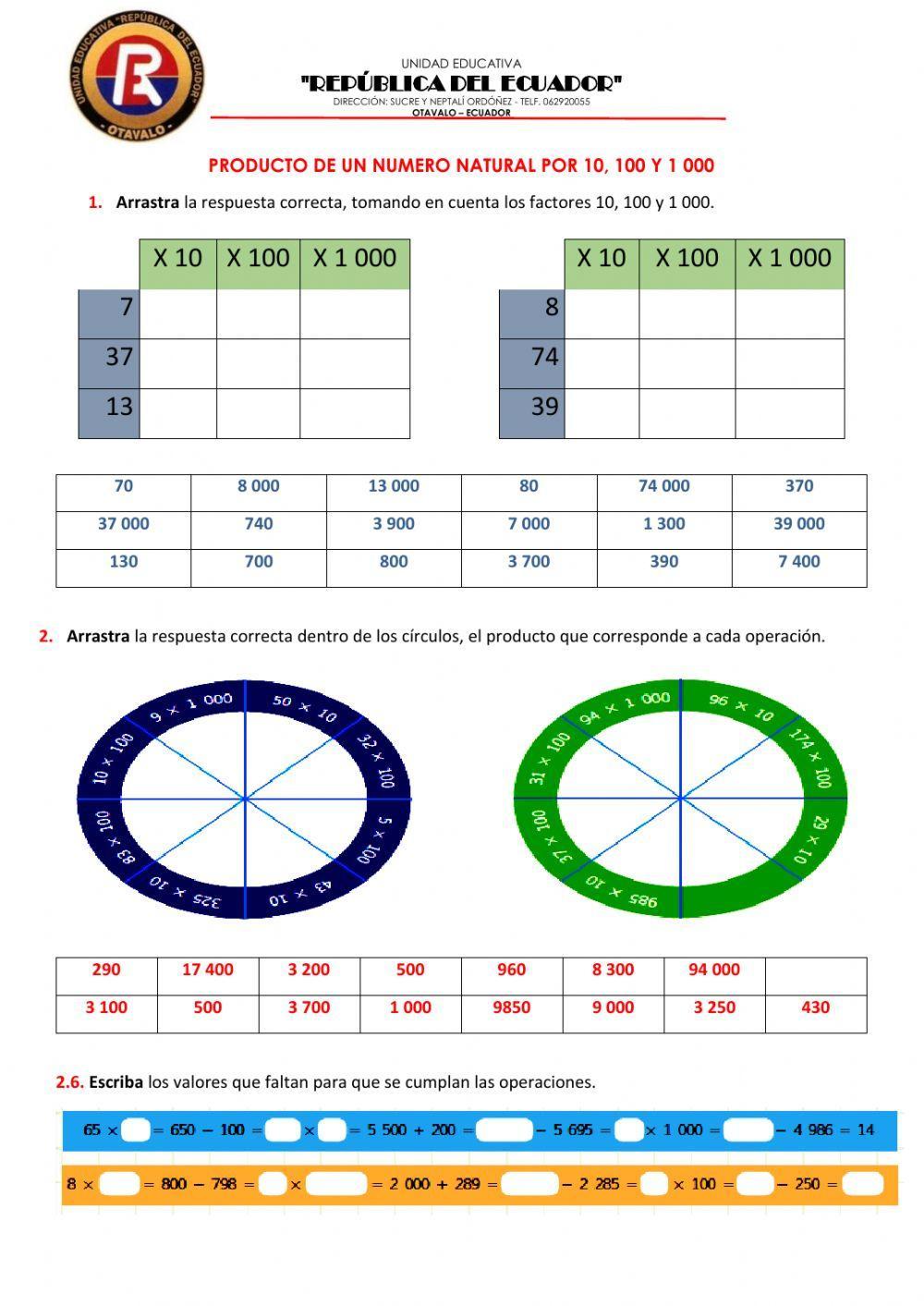 Multiplicaciones por 10, 100 y 1000