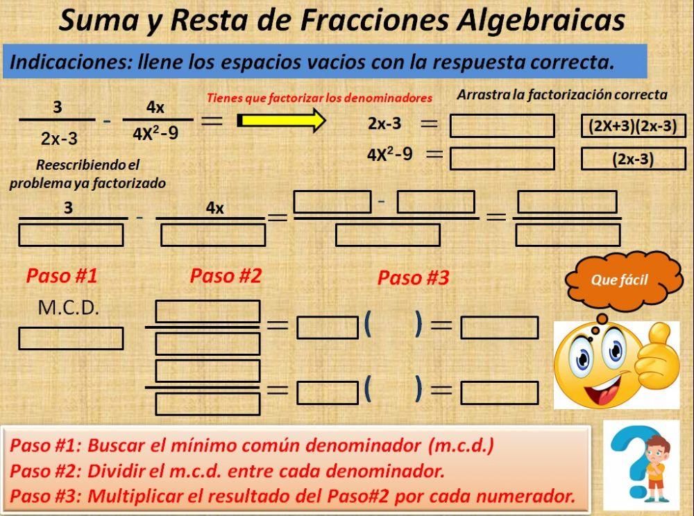 Resta de Fracciones Algebraicas factorizando