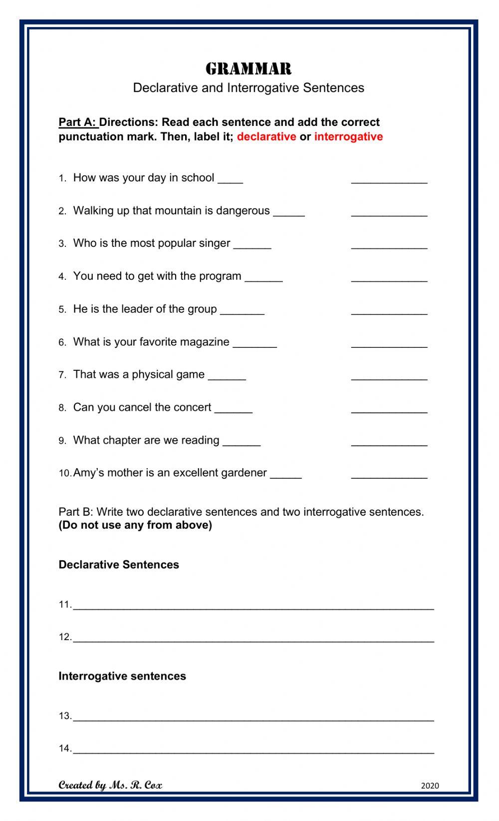 Declarative and Interrogative Sentences Declarative and Interrogative Sentences