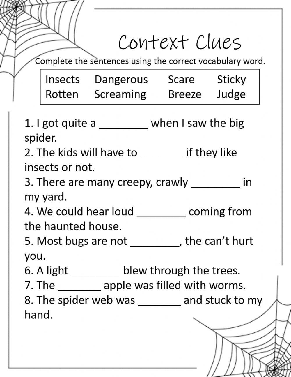 Diary of a Spider Vocabulary