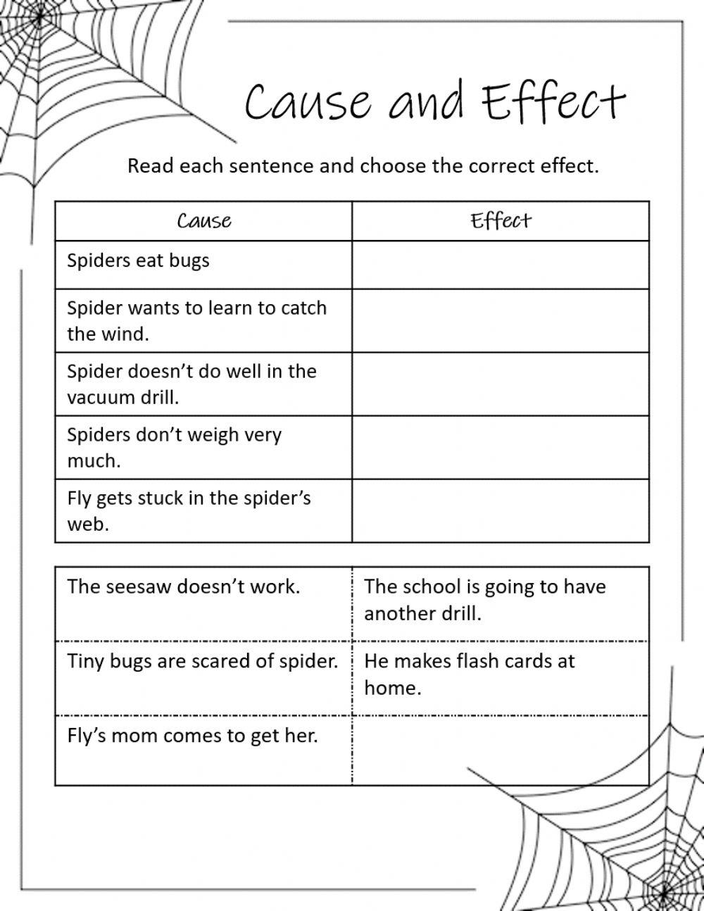 Diary of a Spider Cause and Effect worksheet Live Worksheets