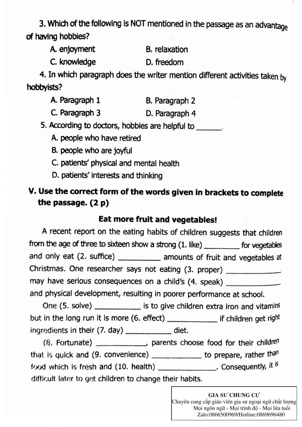 Lớp 7 - Kiểm tra một tiết ( sách nhỏ)